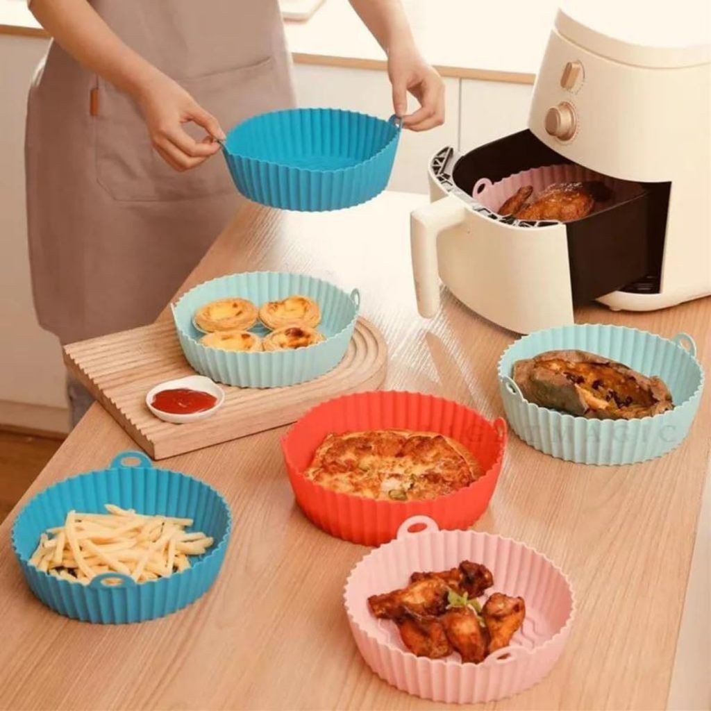 Conjunto 6 Peças Formas Silicone Bandeja Air Fryer Proteção Panela Assadeira Gordura Achadinhos