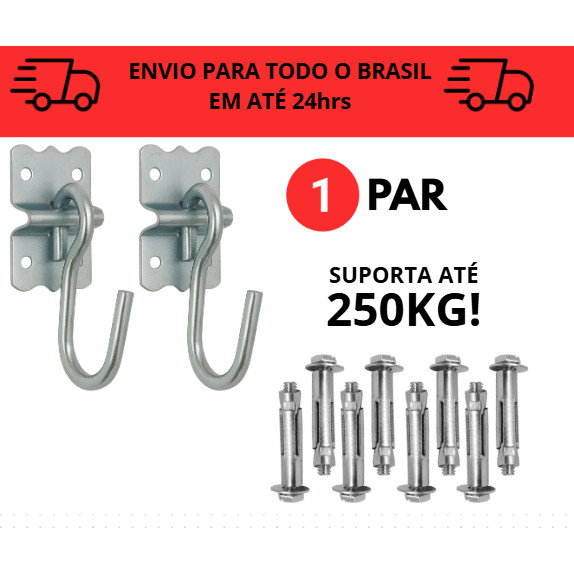 suporte para rede de descanso gancho armador com chumbadores 250kg