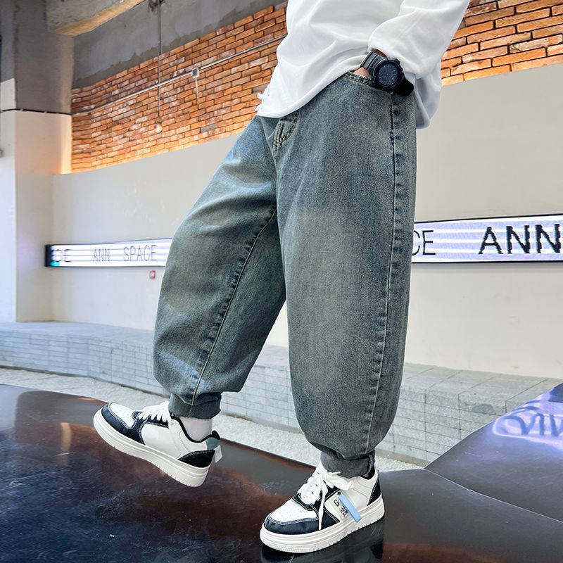 Novo estilo na moda primavera moda Jeans meninos médio grande bacalhau Net estilo ocidental calças 2024 primavera outono