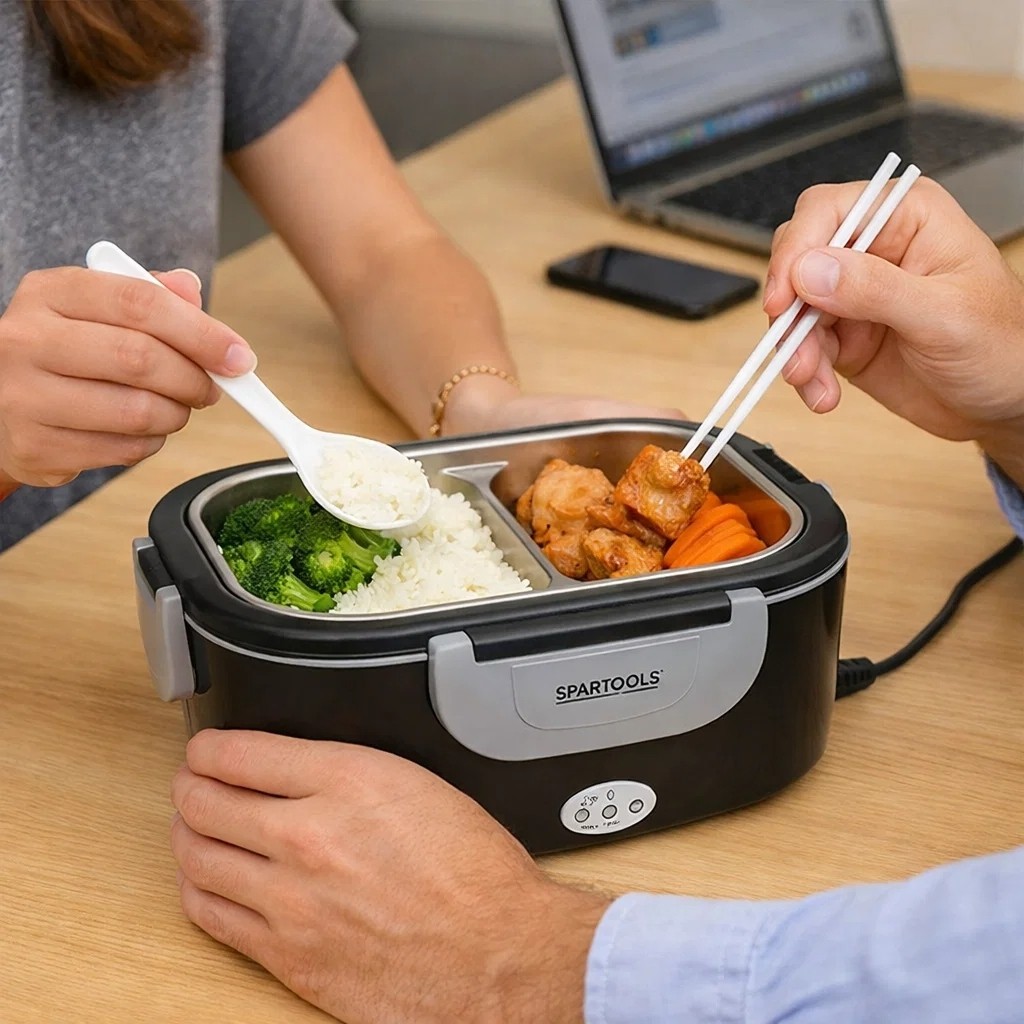 Marmiteira Elétrica Bivolt 1,5L Portátil Box Aquecedor Sem Água Prática Trabalho Viagem Comida