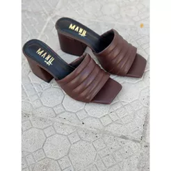 Tamanco Feminino Manu Confort 4 Costuras Salto Bloco 7,0 cm Marrom Café