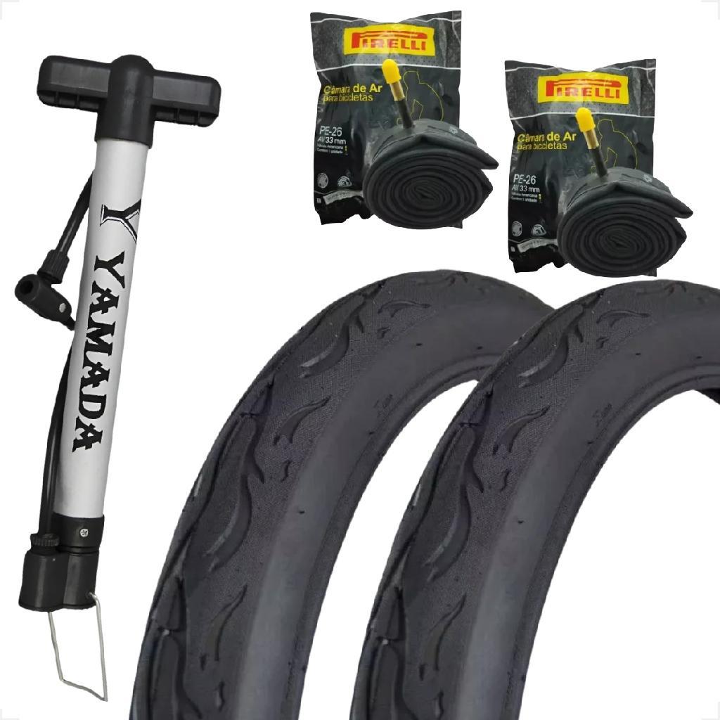 Par Pneu Bicicleta Pirelli Tornado Beta Flame Balão Aro 26 x 2.125 2 Camara Pirelli + Bombinha de ar