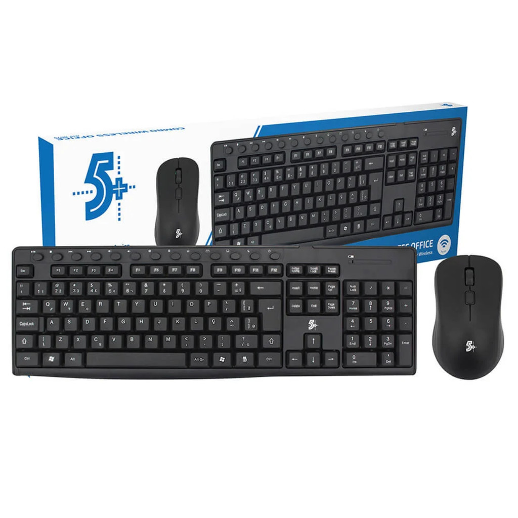 Combo Teclado e Mouse Sem Fio ABNT2 USB Office 5+ Cor Preto em Oferta na Shopee
