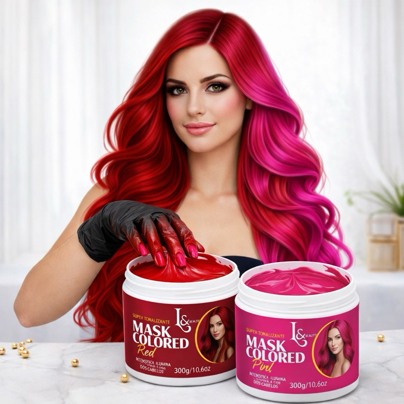 Combo Capilar Máscaras Pink + Vermelho Tonalizantes Vibrantes E Sem Amônia 300G L&beauty
