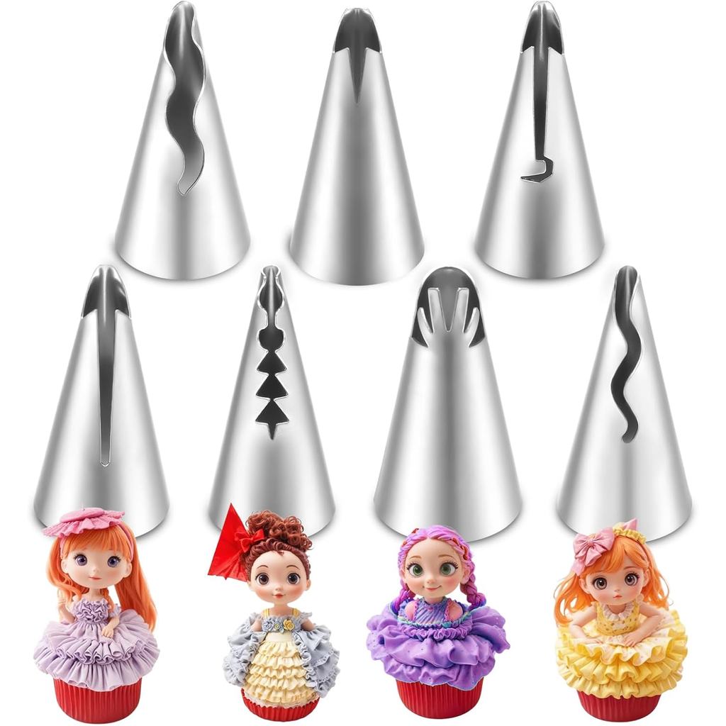 Conjunto de 7 Bicos de Confeitar para Saia Plissada, Bicos de Confeitar em Aço Inoxidável, Bico para Decoração de Bolos,