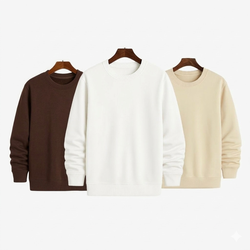 Kit 3 Moletom liso Flanelado Blusa de Frio Masculino gola Redonda liso algodão