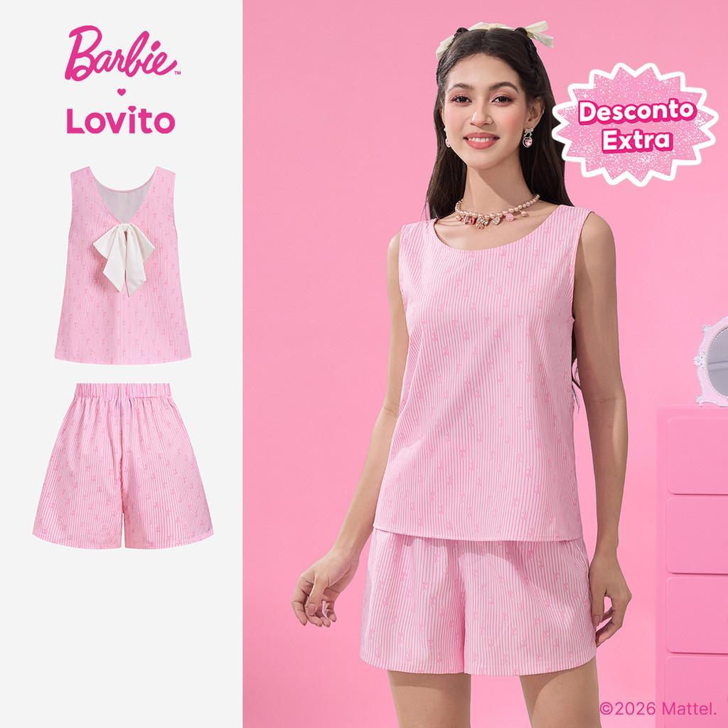 Barbie™ X Lovito Tops ou Bottoms Casuais Primavera/verão Top Rosa Tops ou Bottoms para Mulheres LB1AD047