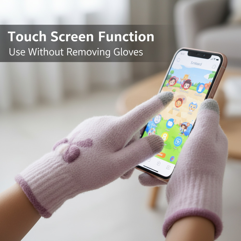 Luva touch screen de lã - unissex para meninos e meninas juvenil (8-16 anos)