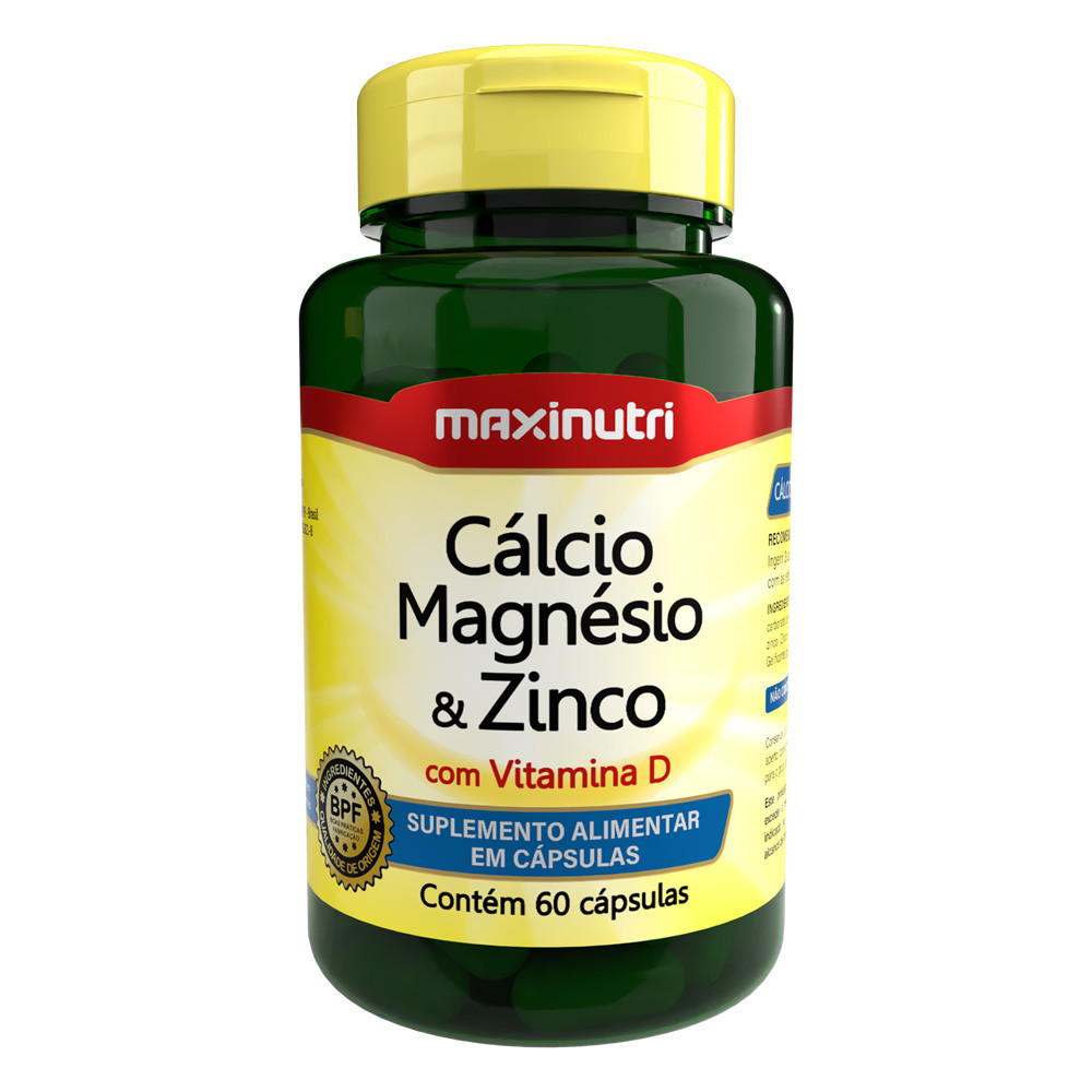 Cálcio Magnésio e Zinco + Vitamina D  60 Cáps Maxinutri