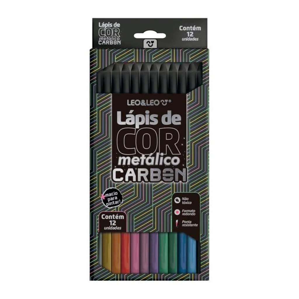 Caixa de Lápis De Cor Carbon 12 Cores Metálicas Redondo Leo&Leo Leonora - 4432