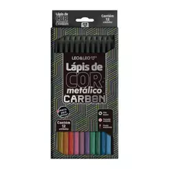 Caixa de Lápis De Cor Carbon 12 Cores Metálicas Redondo Leo&Leo Leonora - 4432