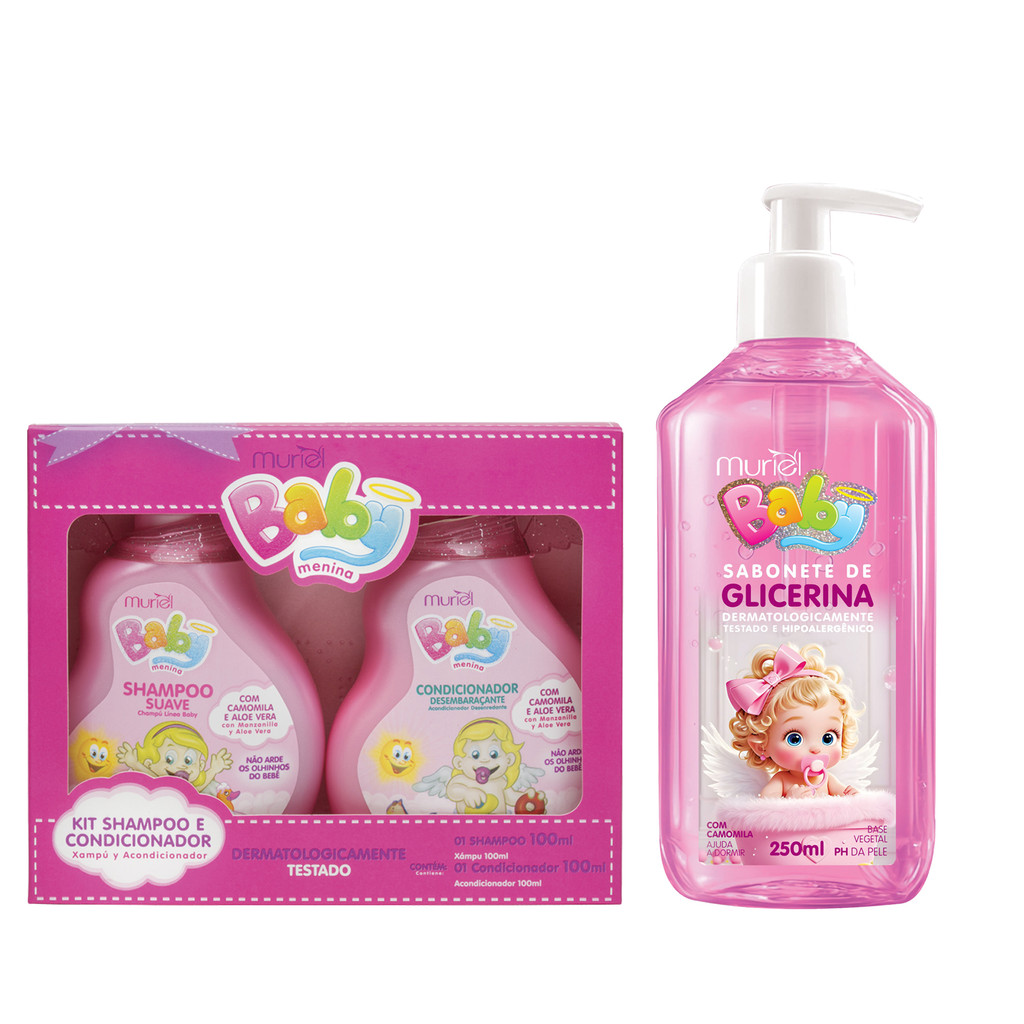 KIT SHAMPOO, CONDICIONADOR BABY E SABONETE GLICERINADO BABY COM VÁLVULA 250ML