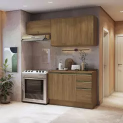 Armário de Cozinha Compacta 3 Gavetas 100% MDF 200cm Nogueira Celeste Kappesberg