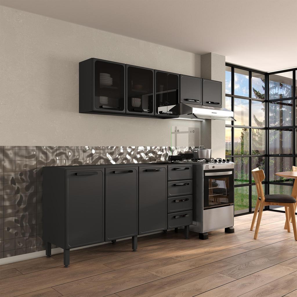 Cozinha Compacta Aço sem pia 8 Ptas 4 Gav Estilo Bertolini