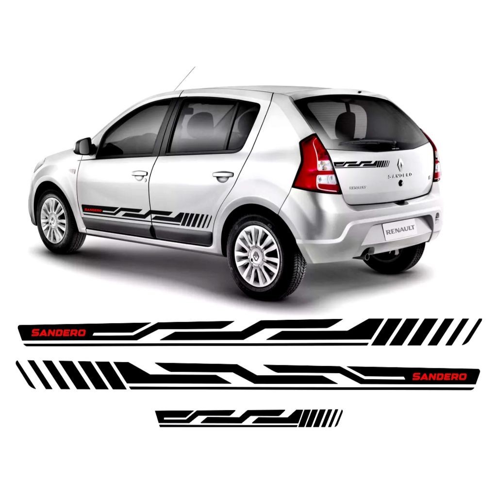 Kit 3 Adesivos Faixa Lateral E Traseira Renault Sandero Sport Tuning Acessórios Personalizados RN54