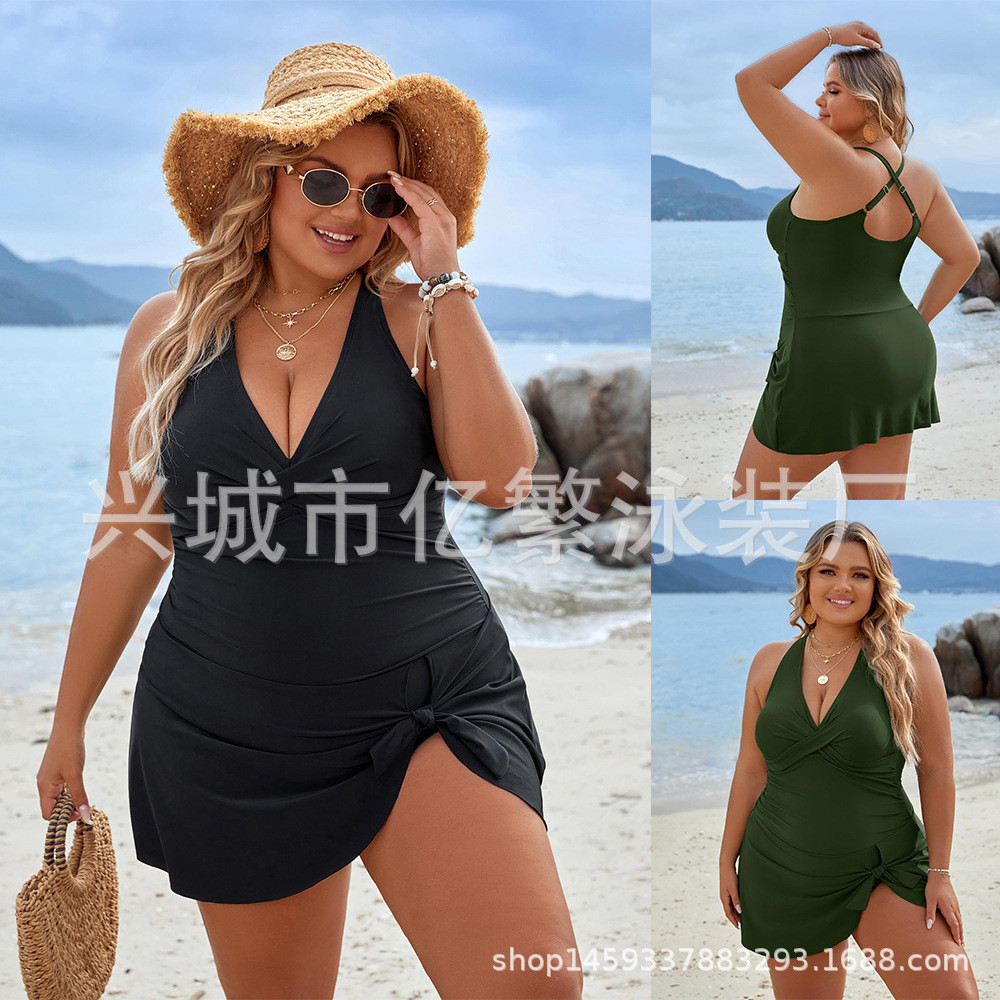 Maiô plus size, modelo de comércio exterior, adequado para mulheres com curvas, maiô inteiro estilo saia, estilo conserv