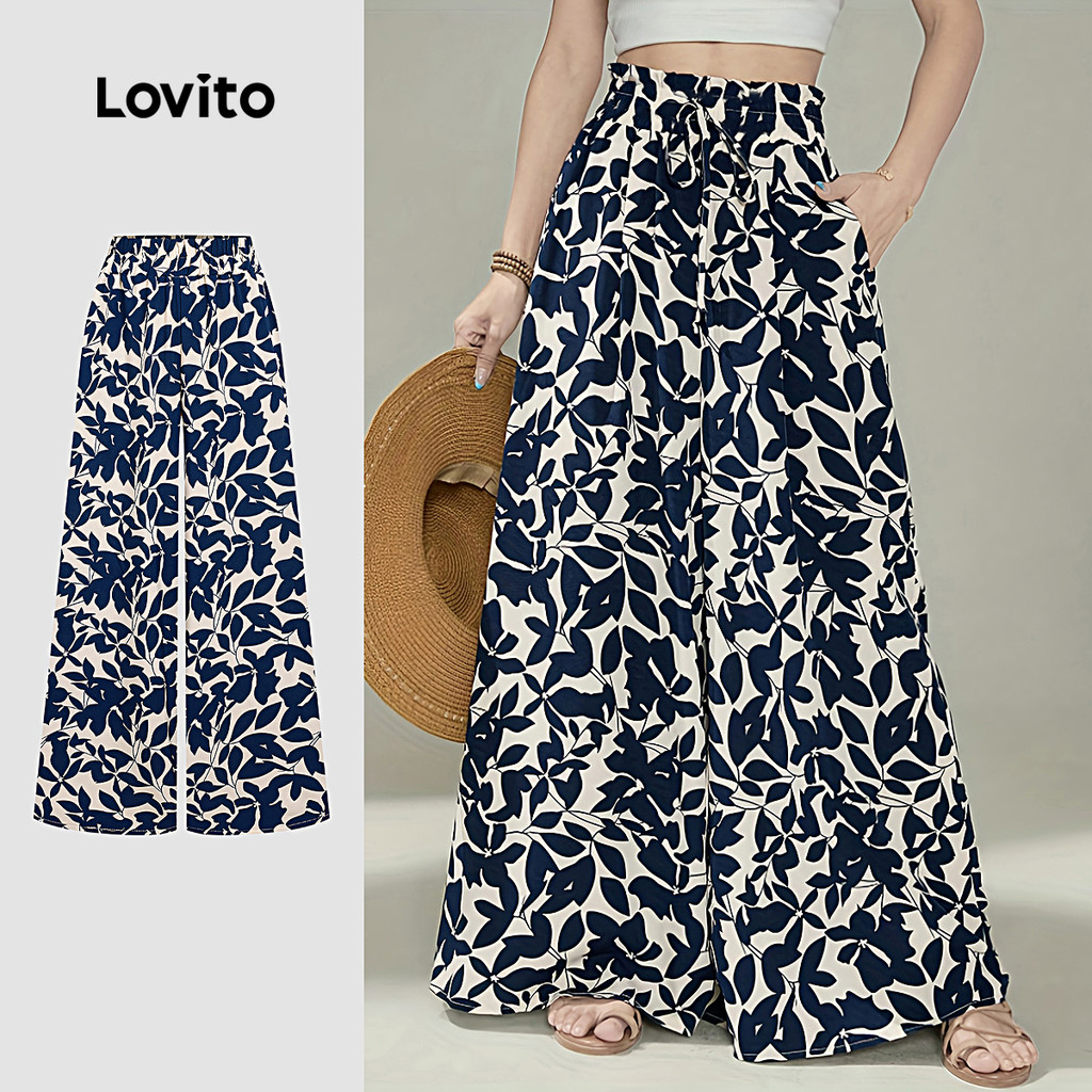 Lovito Férias Calça com Bolso Modelo de Relaxamento Primavera/verão para Mulhere