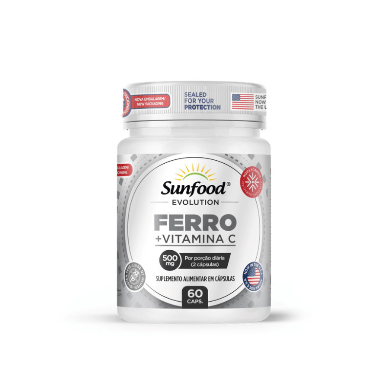 Ferro + Vitamina C (Fumarato Ferroso) 500mg 60 Cápsulas | Sunfood Evolution