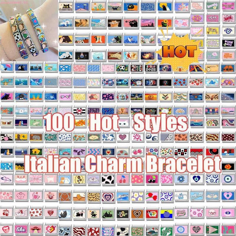 Moda Prata Cor Tarô Cartão Estrela Bolinhas Fita De Aço Inoxidável Italiano Link Caber 9mm Pulseira Fazendo Jóias DIY At