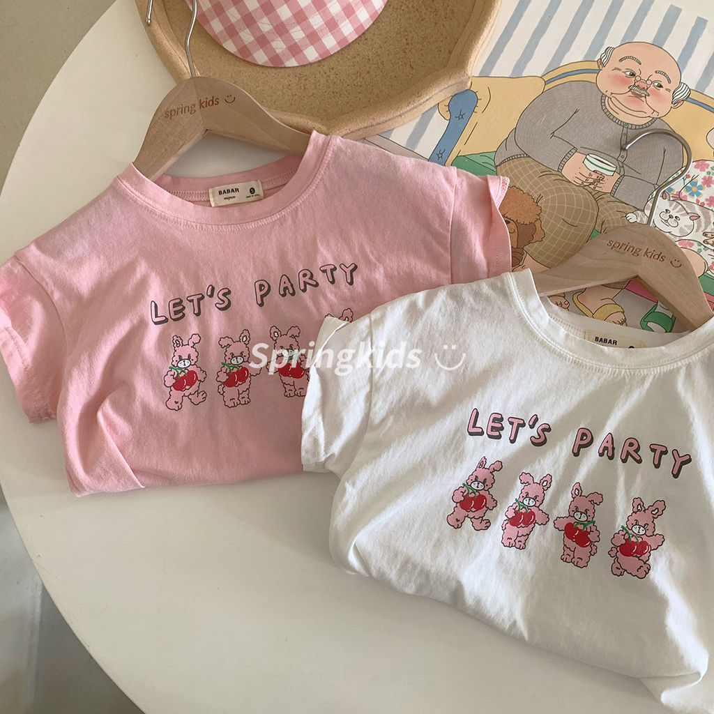 Verão novo estilo puro algodão meninos meninas crianças roupas bebê em torno do pescoço de manga curta camiseta versão c