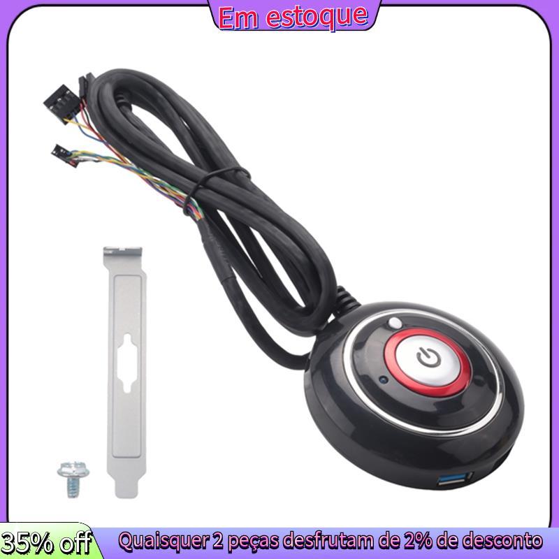 Botão Interruptor De Computador De Mesa Com Portas USB Duplas E Externo De Áudio Para PC Cabo De 165 Cm