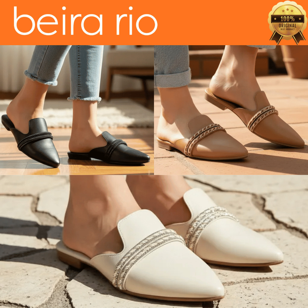 Sapatilha Beira Rio Feminina Mule Bico Fino Tiras Macio Confortável Strass Brilho Original em Oferta na Shopee
