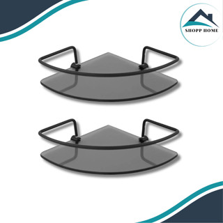 Kit 2 Porta Shampoo de Canto para Banheiro – Prateleira em Vidro Fumê com Suporte Preto em Oferta na Shopee