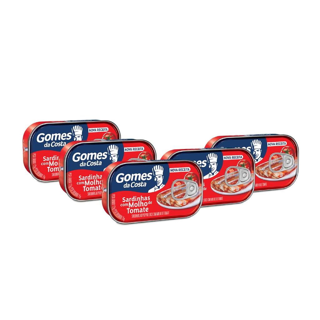 Kit 5 Un - Sardinhas ao Próprio Suco com Molho de Tomate Temperado - 125g - Gomes da Costa em Oferta na Shopee