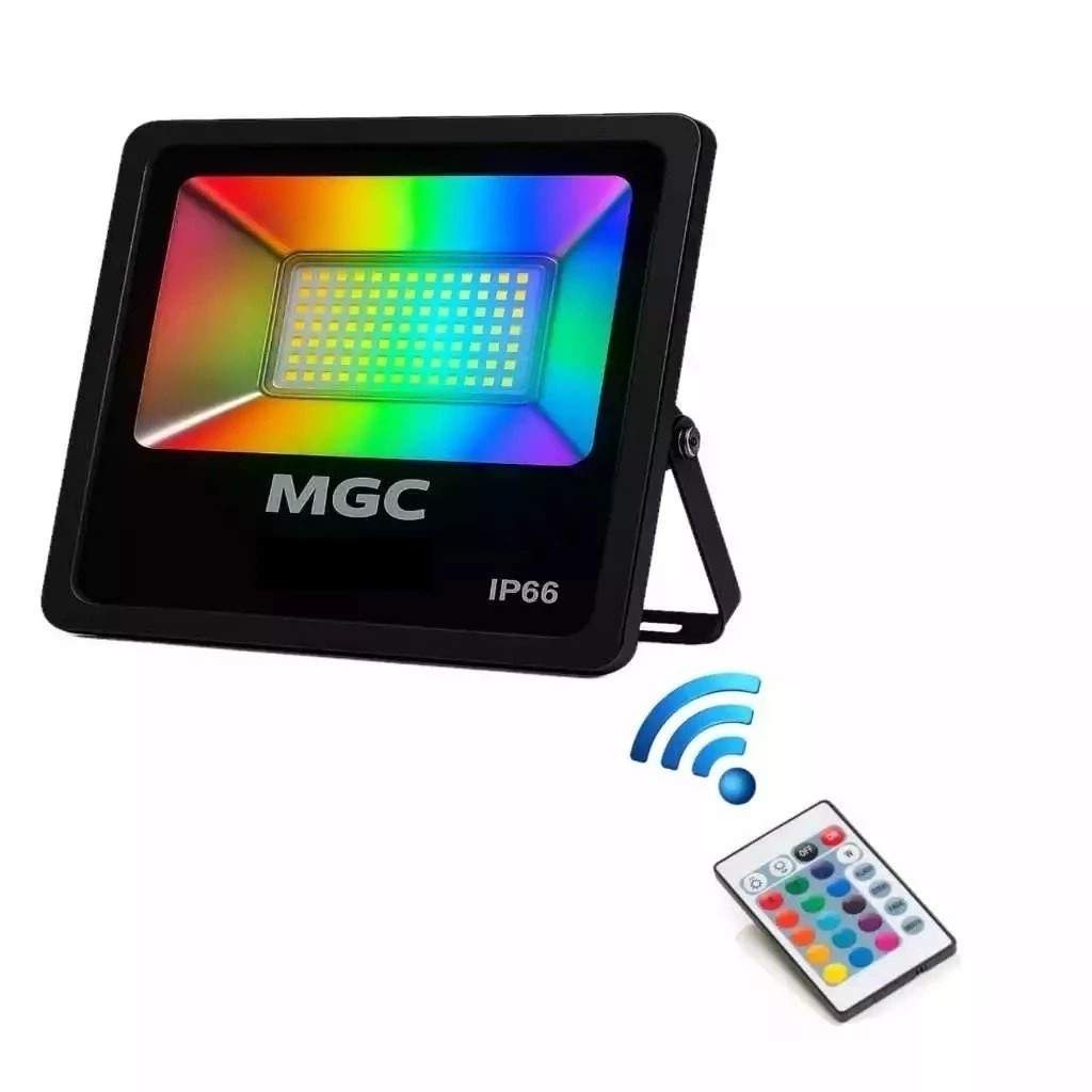 Kit de 1/2/3/4 de Refletor Led 10w Holofote A Prova Dágua RGB Carcaça Preto 110V/220V (Bivolt) Com Controle Remoto