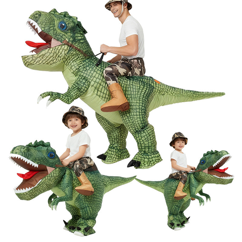 Traje Inflável T-Rex Para Crianças Halloween Ride-On Dinosaur Running Suit Engraçado Predador De Cabeça Grande