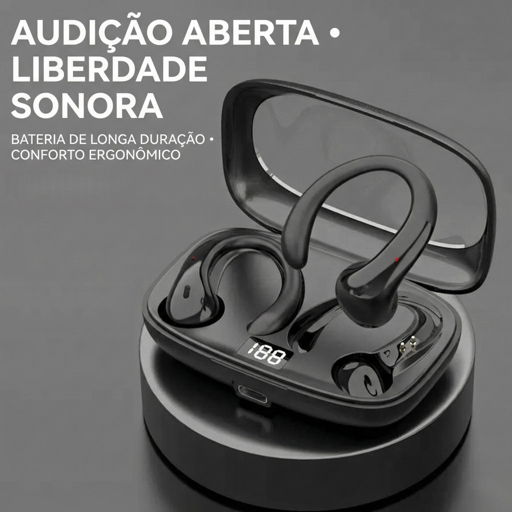 Fone de Ouvido OWS-15 Bluetooth Sem Fio Orelha Aberta Earhook Estéreo