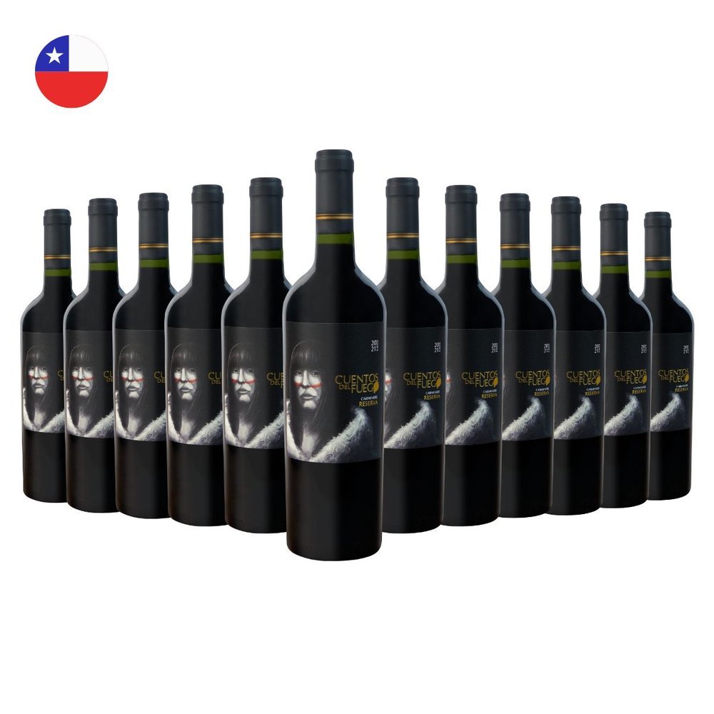 Kit com 12 Vinhos Chilenos Tinto Seco Carmenere Reserva 750ml Cuentos del Fuego