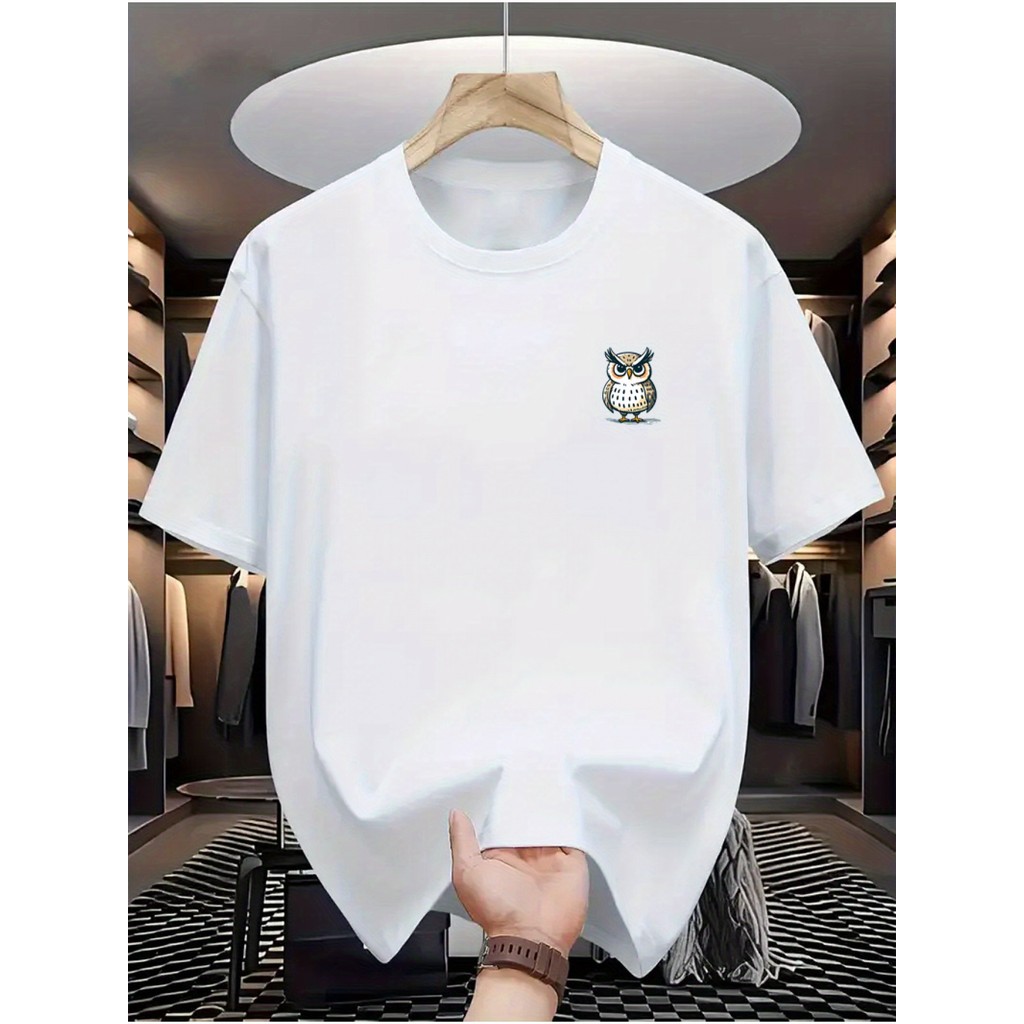 Camiseta 100% Algodão Com Estampa De Coruja - Gola Redonda Macia, Conforto Anual, Camisa De Coruja 100% Algodão