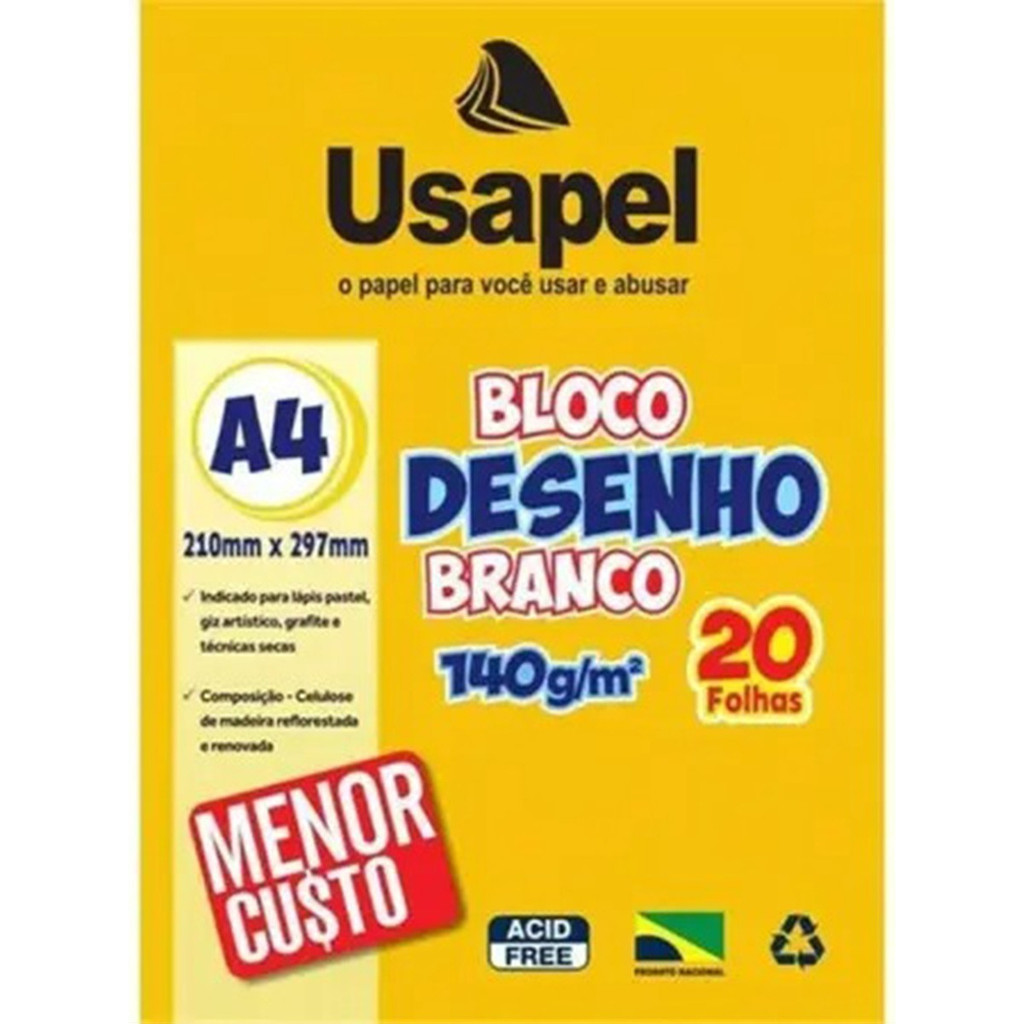 Bloco Desenho Escolar Branco 140g A4 210x297mm Pct 20fls em Oferta na Shopee