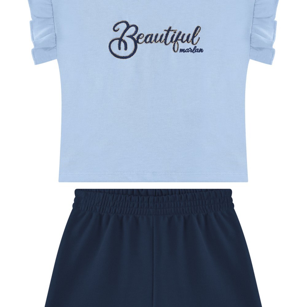 CONJUNTO INFANTIL MENINA BLUSA EM MEIA MALHA PENTEADA E SHORTS EM MOLETINHO