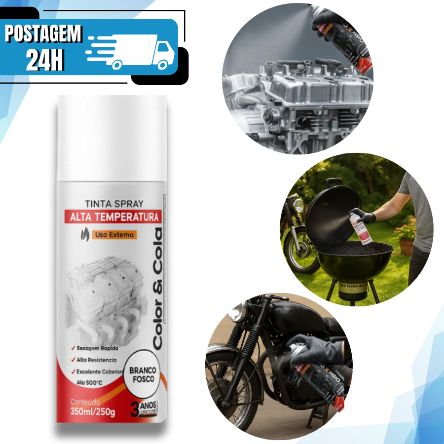 Detalhes do Tinta Spray Alta Temperatura Preto Fosco Uso Geral Forno Microondas Automotiva 350ml