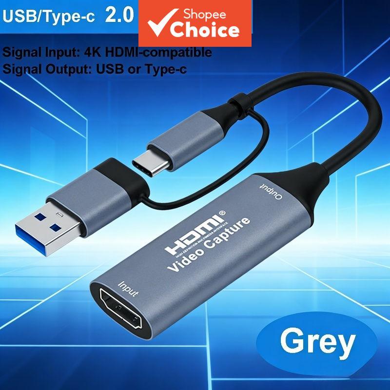 2-em-1 HDMI Para USB 2.0 Tipo C 4K Captura de Vídeo HD para Gravação de Jogos e Transmissão ao Vivo PS4 Xbox