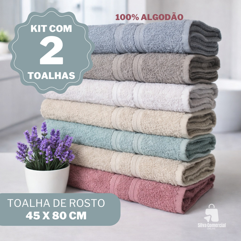 Kit 2 Toalhas de Rosto Grande Felpuda 100% Algodão - 45X80cm em Oferta na Shopee