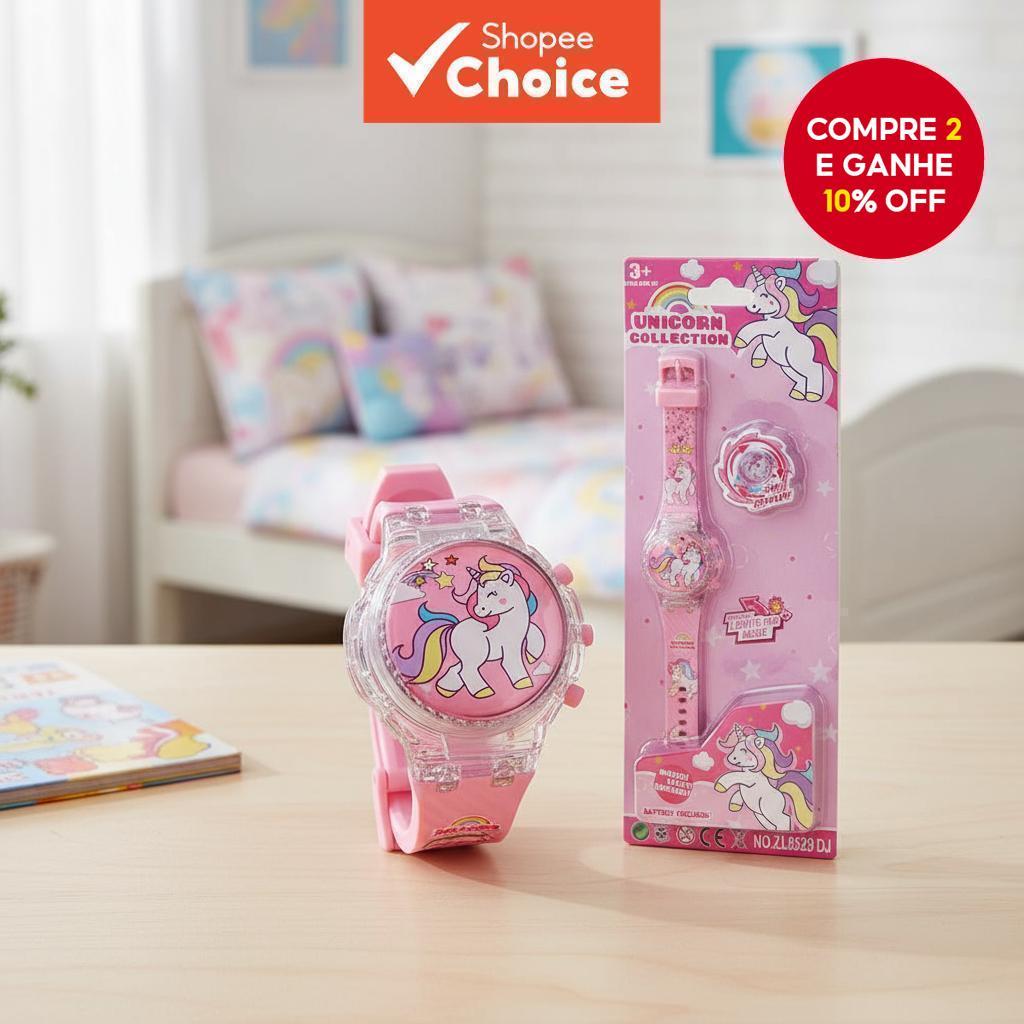 Relógio LED Rosa Unicórnio com Recursos de Rotação e Música, Brinquedo Infantil com Design de Desenho para Presente de