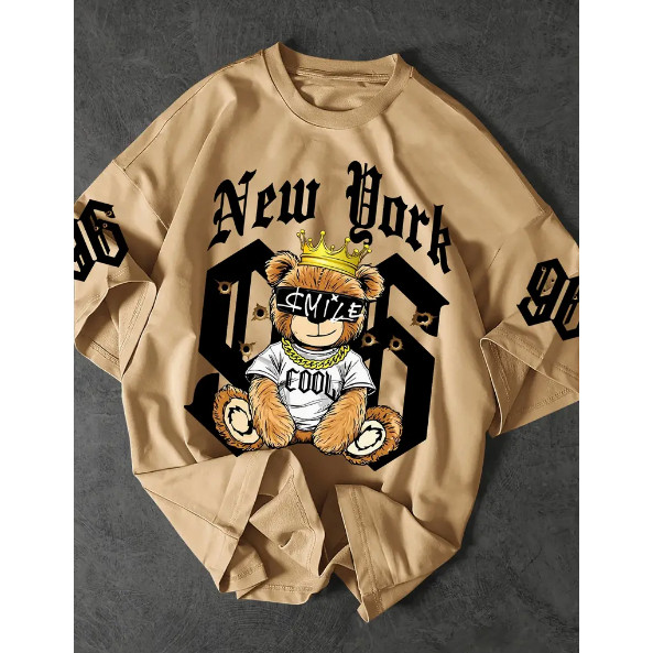 Camiseta Streetwear New York Urso 96 King Óculos Smile  Estilo De Rua Americano em Oferta na Shopee