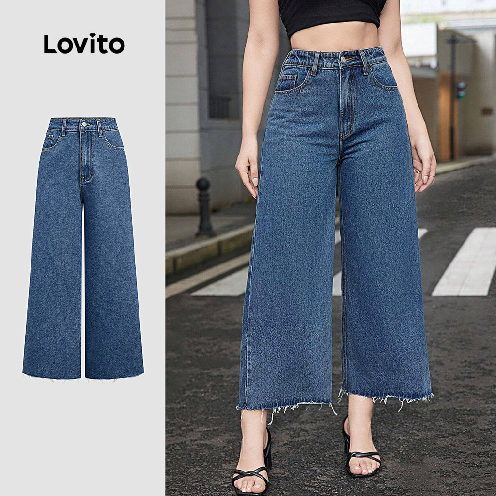 Lovito  Jeans Casuais Lavados com Zíper Botão Primavera/verão Jeans Azul para Mulheres L177ED250 em Oferta na Shopee