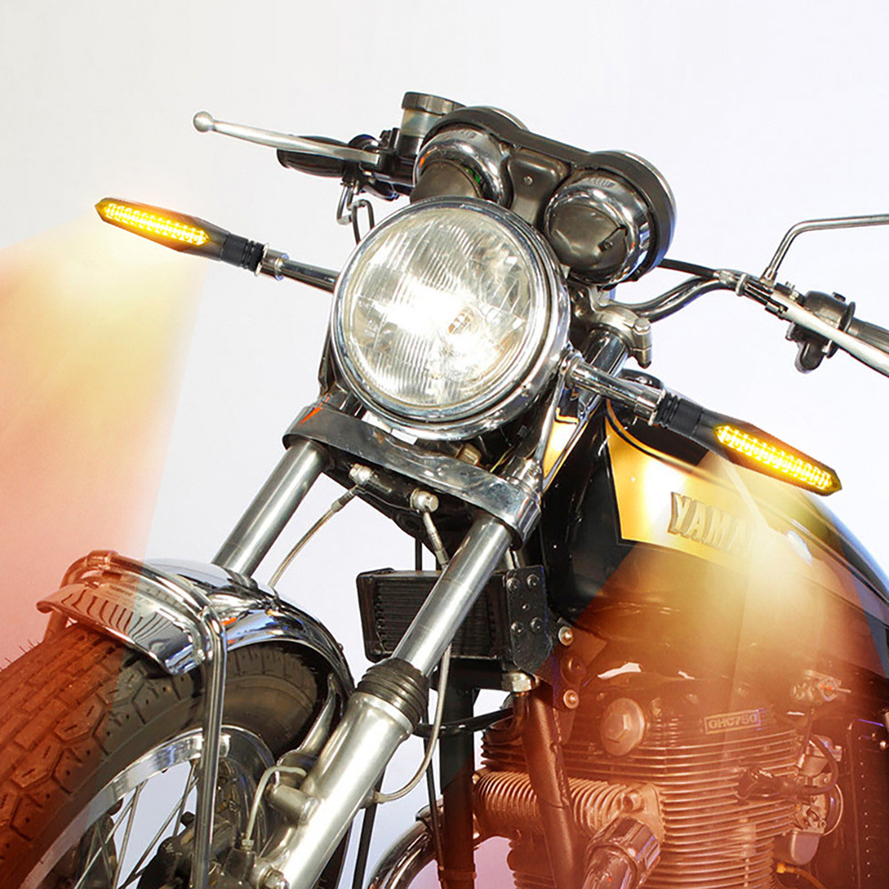 Kit 4/2 Peças Pisca Palito Slim De Seta Led Sequencial Esportiva Para Moto Amarelo Universal 12V