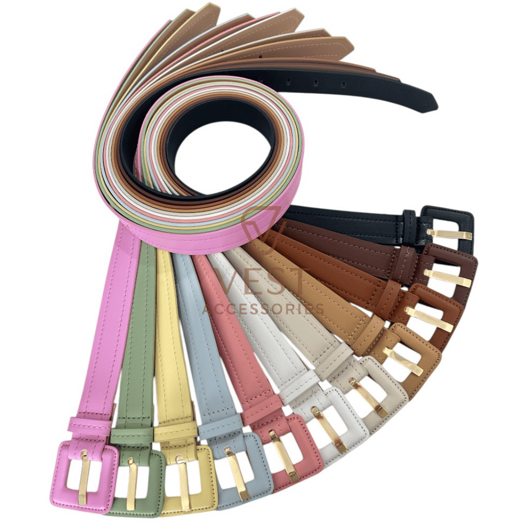 Cinto Feminino Largo 3cm Fivela Encapada Quadrada Costurado em Oferta na Shopee