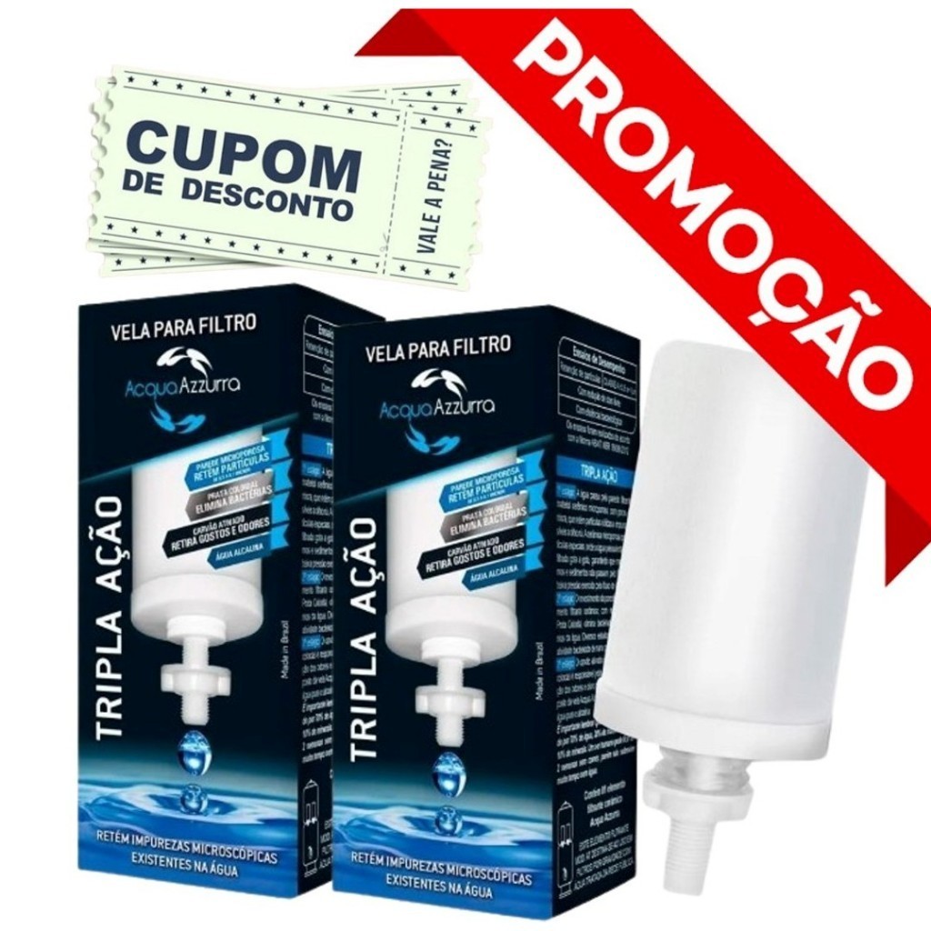 Kit 2 Vela Tripla Ação Alcalina, Carvão Ativado e Prata Coloidal Compatível em Todos Filtro De Barro em Oferta na Shopee