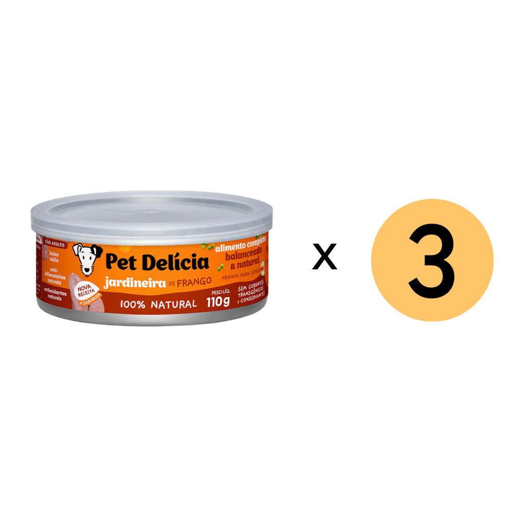 Kit 3 Ração Úmida Pet Delícia Cães Jardineira Frango -110G