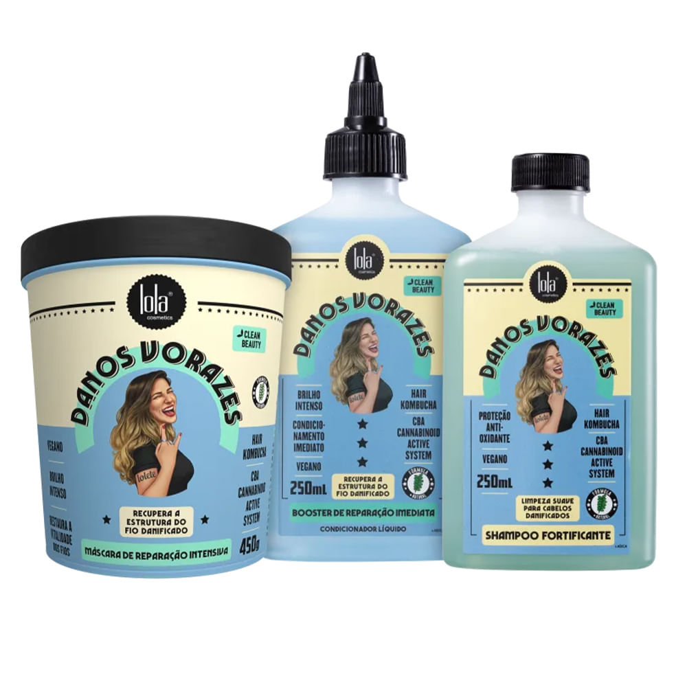 Kit Lola Cosmetics Danos Vorazes Shampoo + Condicionador 250ml + Máscara 450g em Oferta na Shopee