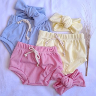 kit3 Tapa Fralda calcinha Com Faixa Laço Turbante Menina Canelado bloomer shorts verão bebê menina em Oferta na Shopee