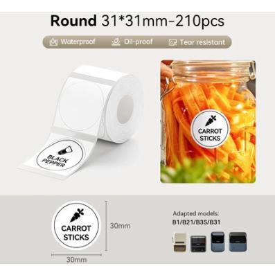 NIIMBOT B21/B1/B203 Papel e para Impressão de Etiquetas redondo 31*31MM 210 Unidades Branco