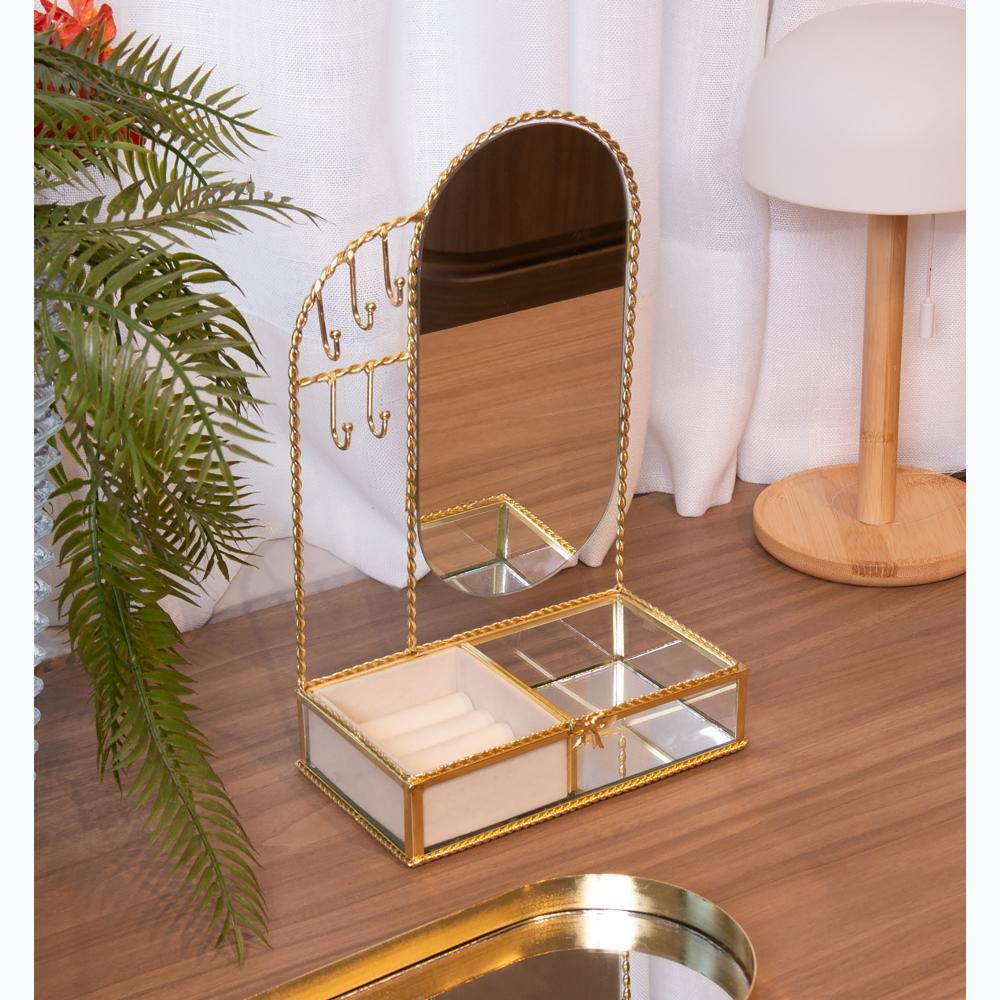 Porta Jóias com Espelho Mirage 18 x 10 x 29cm Dourado Metal