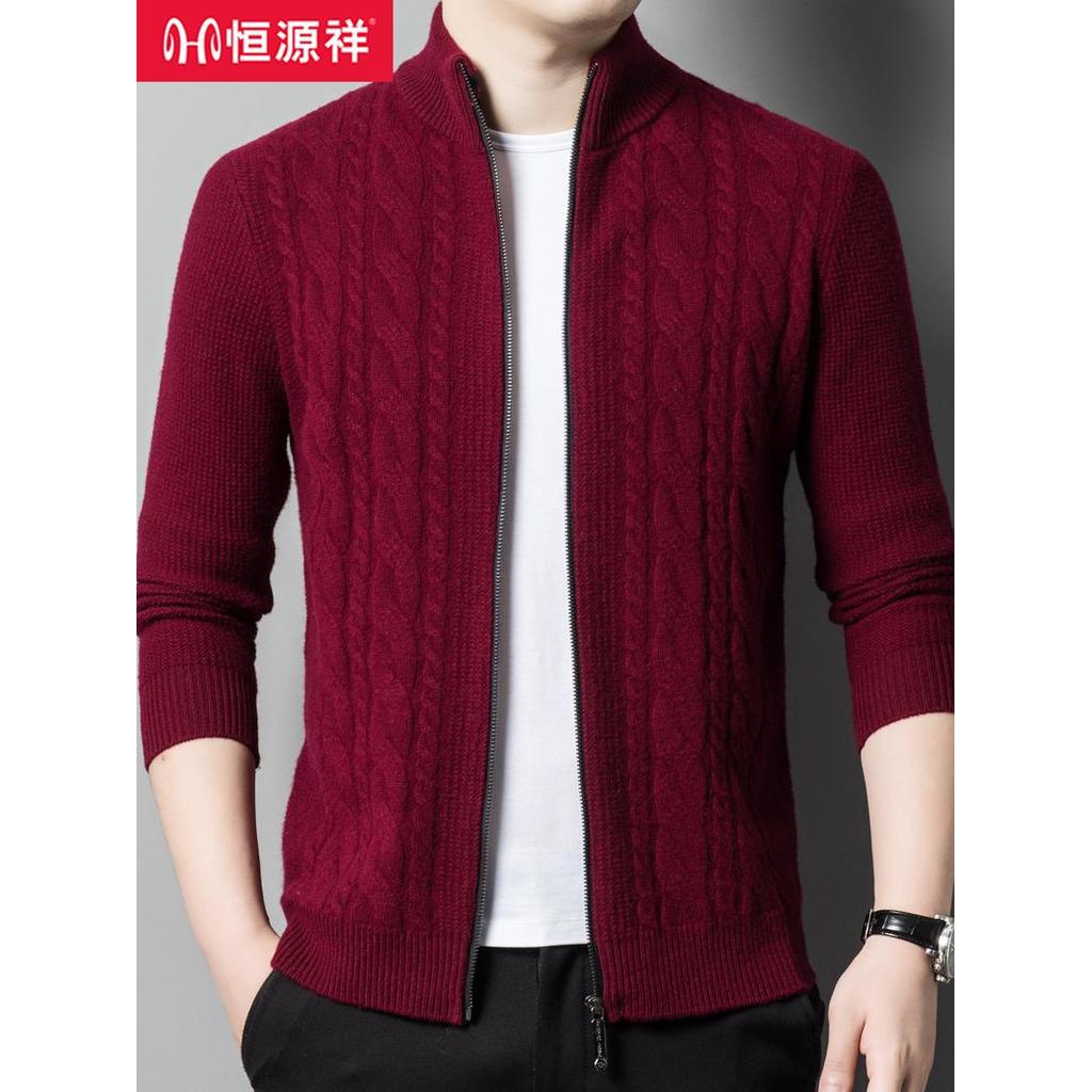 Hengyuanxiang ano novo vermelho camisola de caxemira masculino novo estilo engrossado outono inverno Cardigan jaqueta ca
